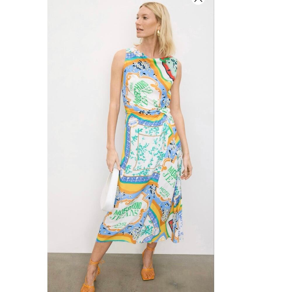 MOSCHINO Jeans Multicolored Crepe Scarf Print Sleeveless Crewneck Dress sz US 6